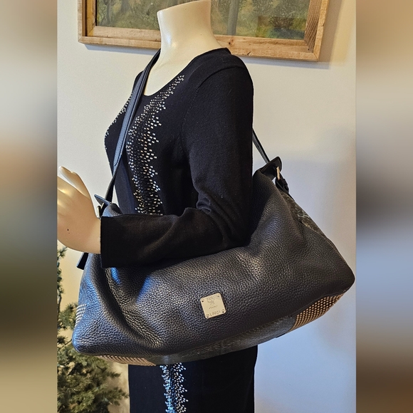 MCM Black and Silver Studded Hobo Bag - Picture 14 of 16